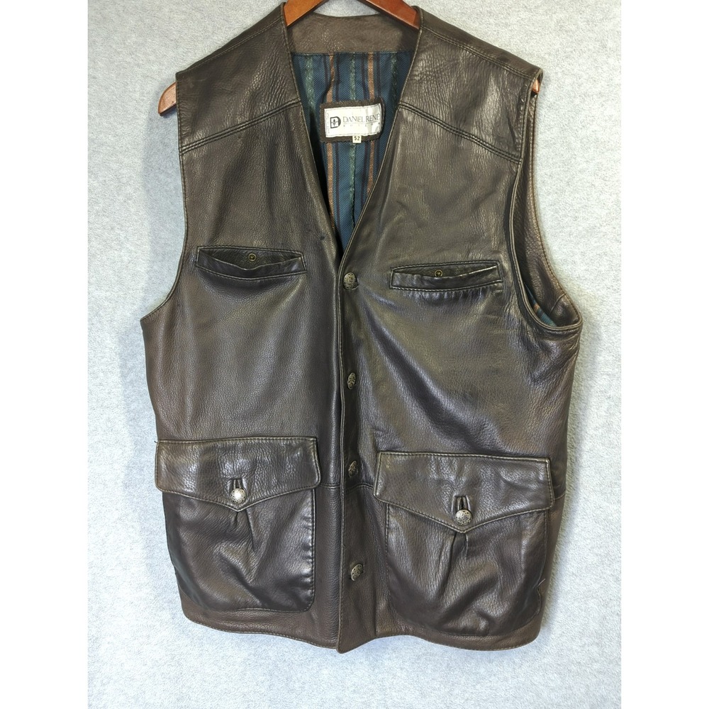 Vtg Leather Vest Men L Marco REARDI Made in Italy Brown Decorative Buttons